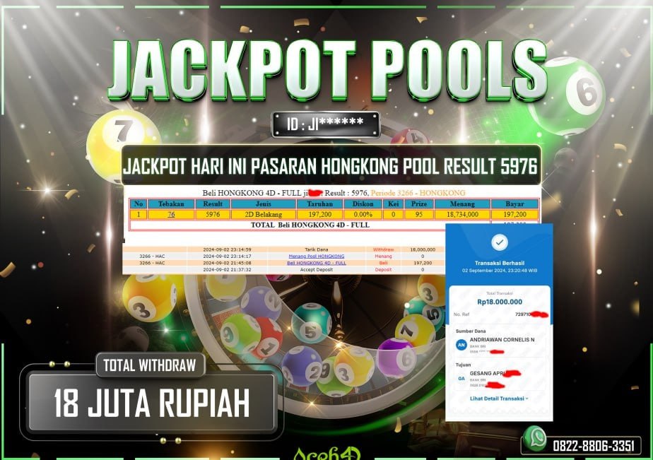 JACKPOT TOGEL HONGKONG  POOLS DARI MEMBER SETIA ACEH4D TGL 02/09/2024  💸💸