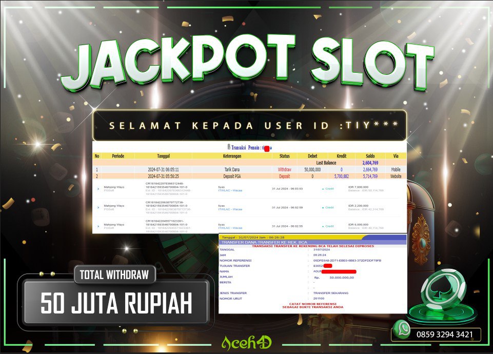 JACKPOT SLOT DARI MEMBER SETIA ACEH4D HARI INI 31/07/2024 💸💸