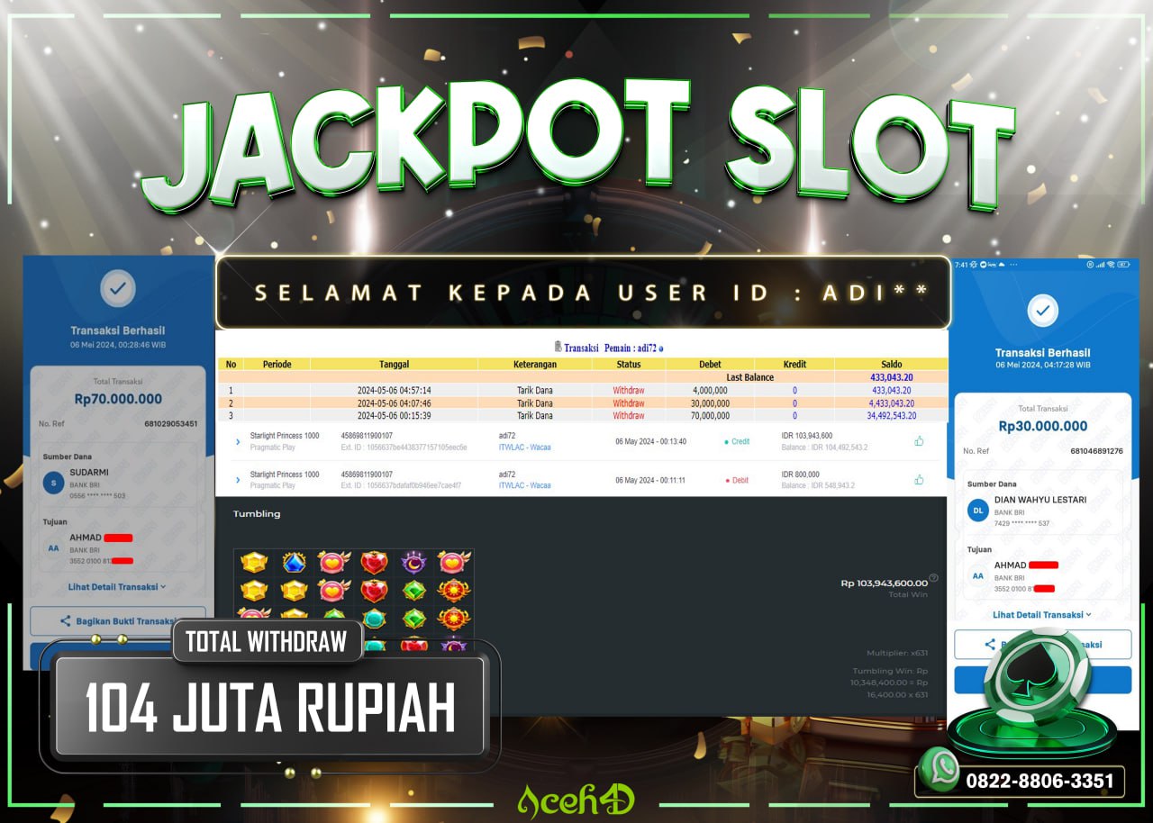 JACKPOT SLOT DARI MEMBER SETIA ACEH4D HARI INI 06/05/2024 💸💸