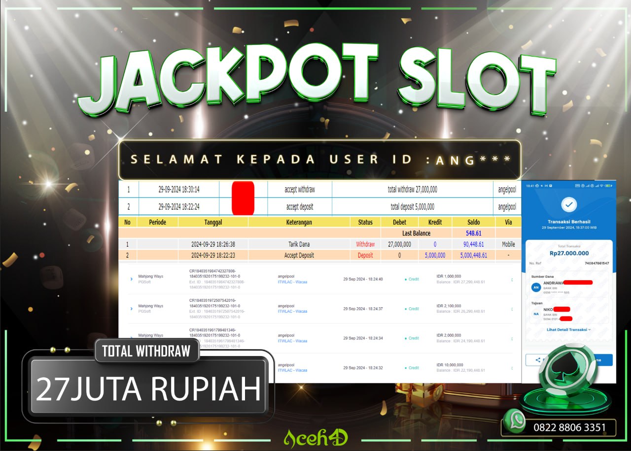 JACKPOT SLOT DARI MEMBER SETIA ACEH4D TGL 29/09/2024  💸💸