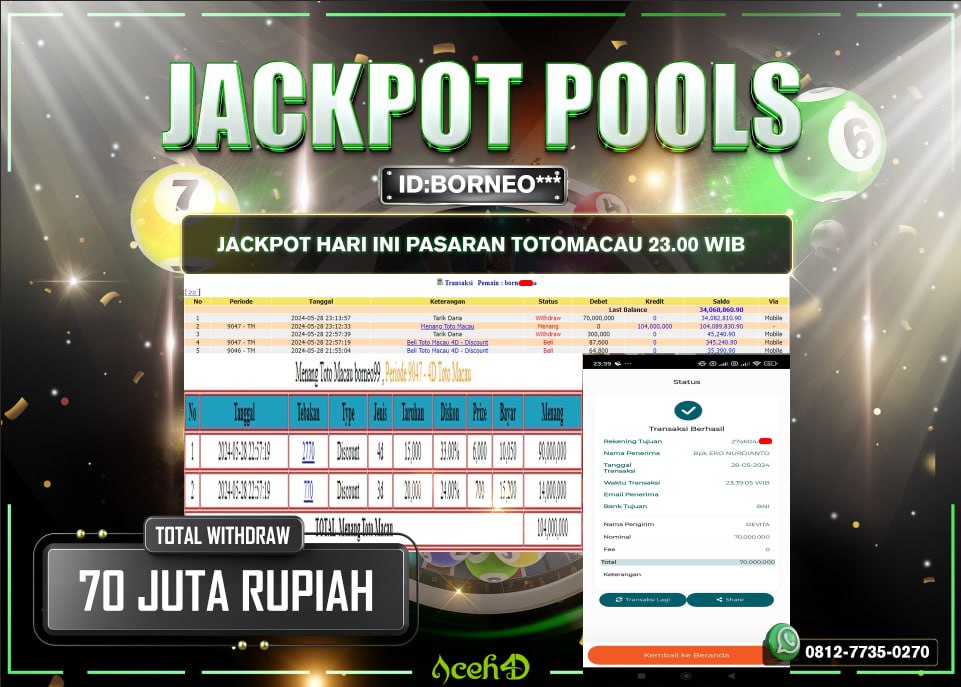 JACKPOT PASARAN TOTOMACAU 23.00 WIB DARI MEMBER SETIA ACEH4D