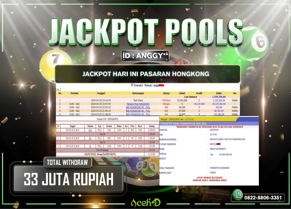 JACKPOT TOGEL DARI MEMBER SETIA ACEH4D HARI INI 30/03/2024 💸💸