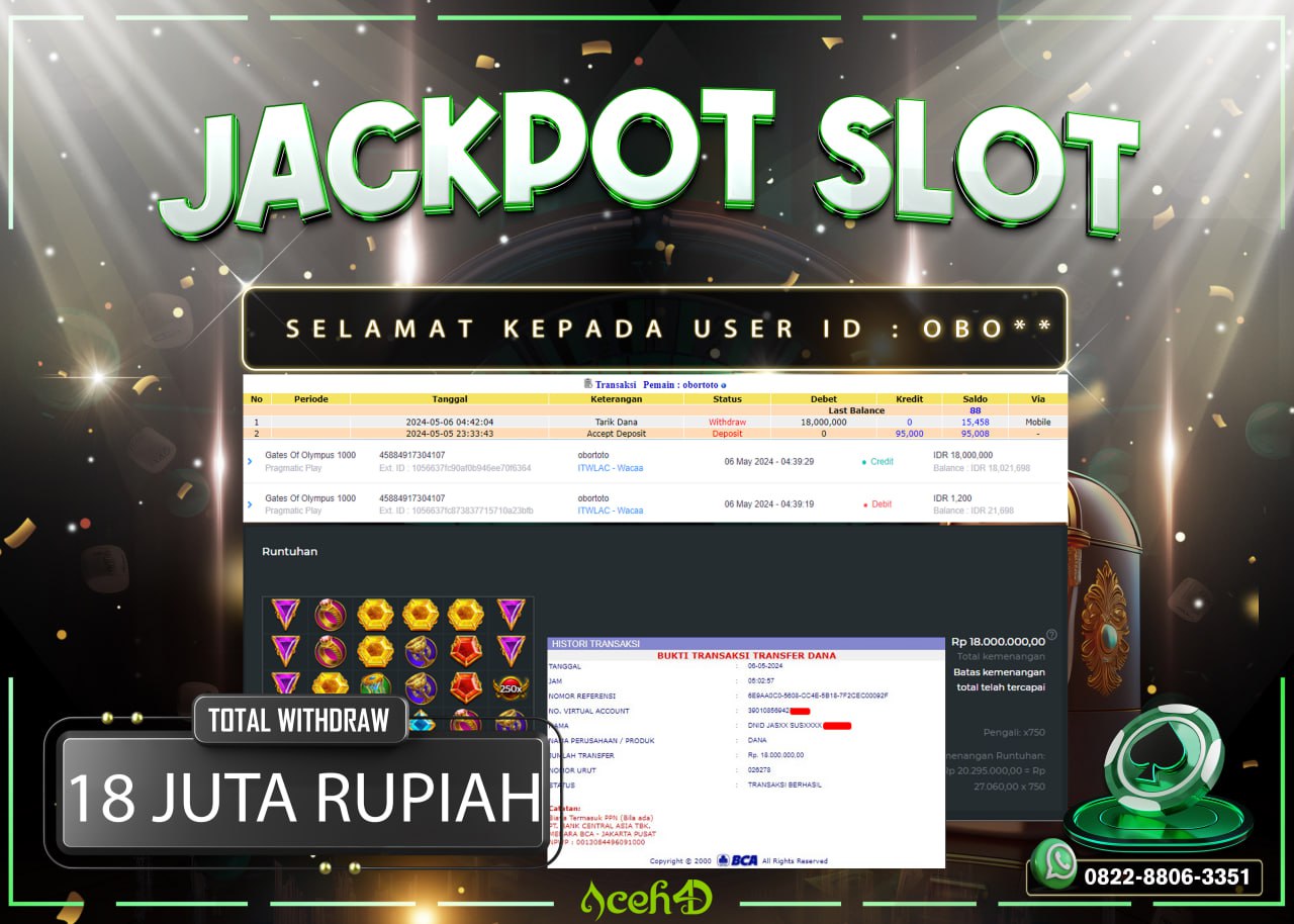 JACKPOT SLOT DARI MEMBER SETIA ACEH4D HARI INI 06/05/2024 💸💸