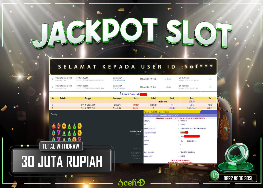 JACKPOT SLOT DARI MEMBER SETIA ACEH4D HARI INI 08/09/2024 💸💸