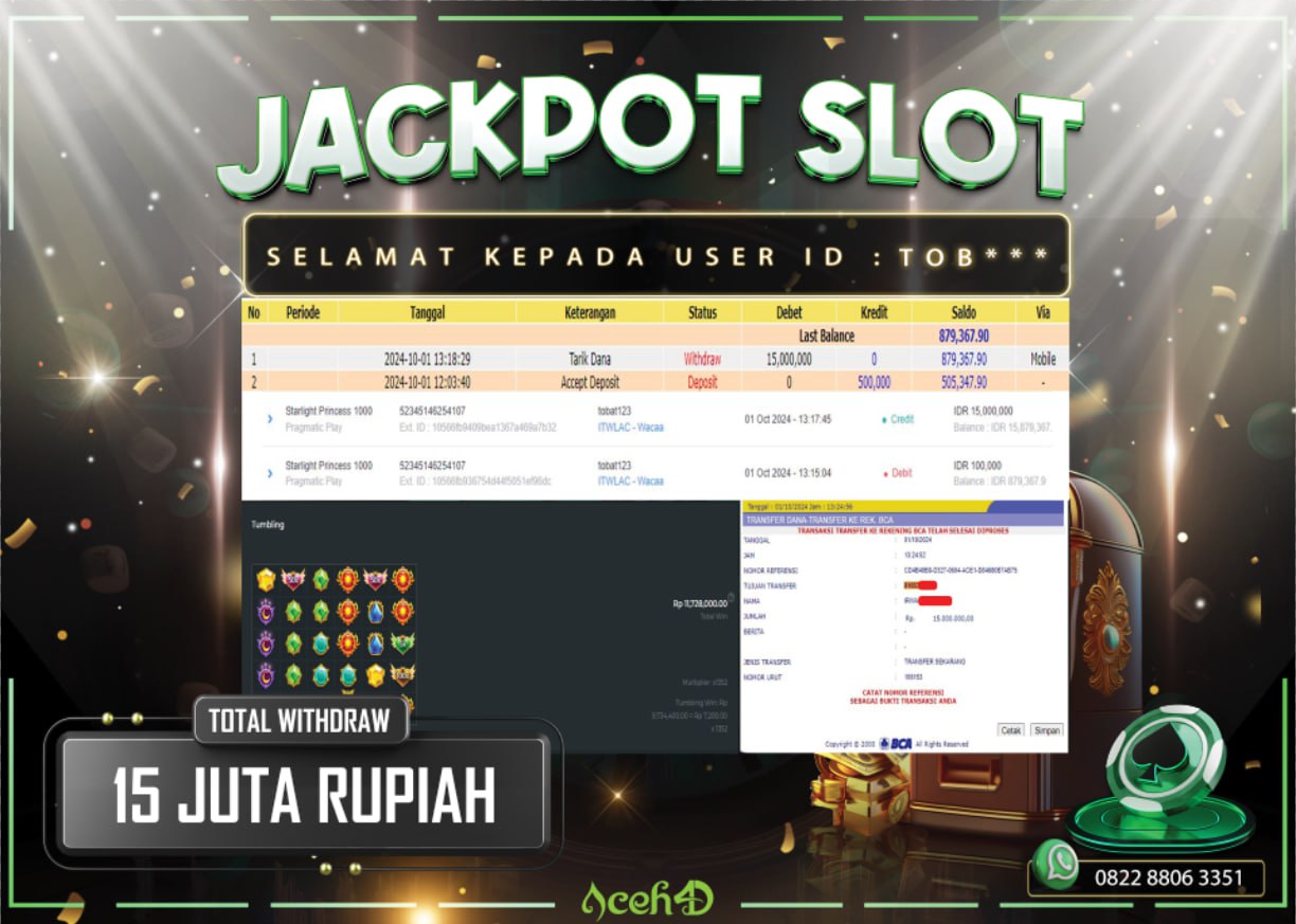 JACKPOT SLOT DARI MEMBER SETIA ACEH4D TGL 01/10/2024  💸💸