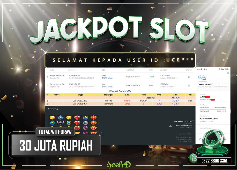 JACKPOT SLOT DARI MEMBER SETIA ACEH4D HARI INI 08/09/2024 💸💸