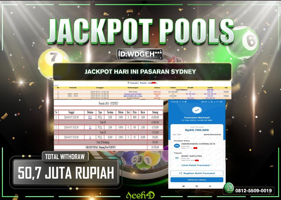 JACKPOT PASARAN SYDNEY DARI MEMBER SETIA ACEH4D HARI INI 07/05/2024 💸💸