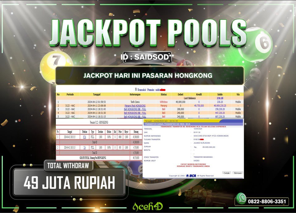 JACKPOT TOGEL DARI MEMBER SETIA ACEH4D HARI INI 12/04/2024 💸💸