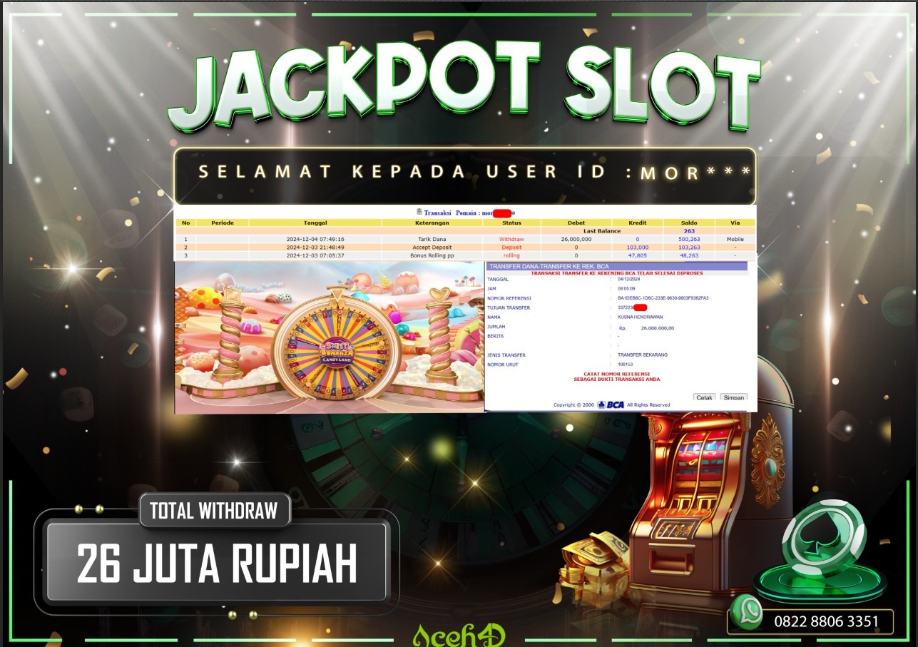 JACKPOT LIVECASINO PRAGMATIC, SWEET BONANZA CANDYLAND DARI MEMBER SETIA ACEH4D TGL 04/12/2024 💸💸